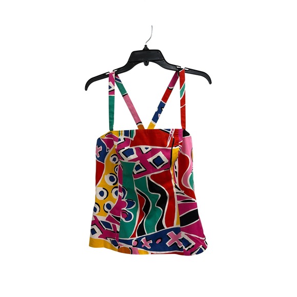 Carlisle Tops - Tank Top Abstract Pop Art Vintage Carlisle Womens Multi Color Adjustable Straps